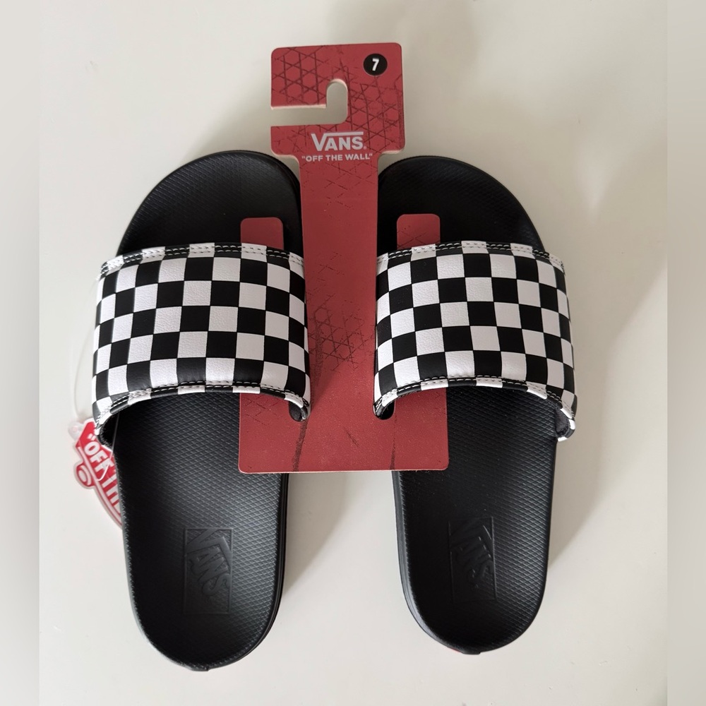 Vans Black and White Checkerboard Sandals